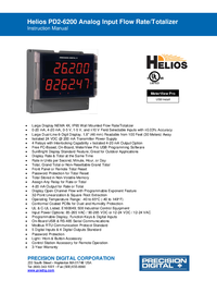 Thumbnail of document Manual - PD2-6200 Helios Analog Input Flow Rate/Totalizer